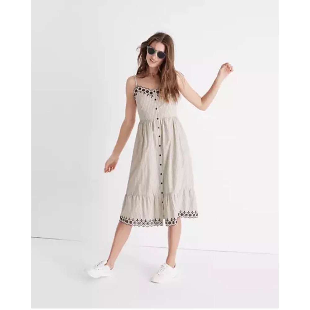 Madewell Embroidered Jardin Midi Striped Dress